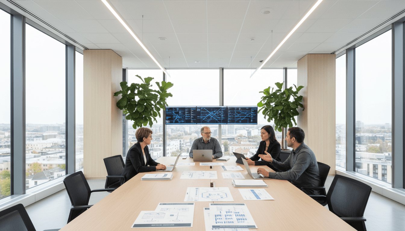 Project team collaborating on federal IT delivery initiatives in a professional office setting